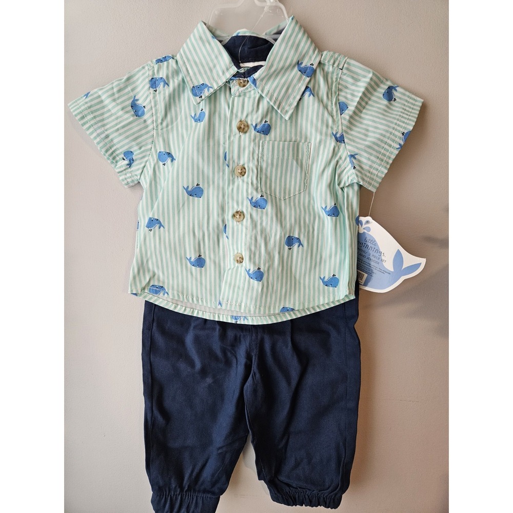 Little Beginnings‎ Toddler Boy Whale Shirt And Jogger Set Size 6-9M 100% Cotton